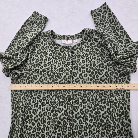 Quacker Factory XL Animal Print Snap Button Cardigan Size M Rhinestone Green - Picture 6 of 7